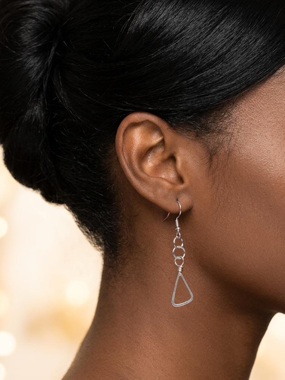 Artisan Silver Triangle Link Drop Earrings - Silver
